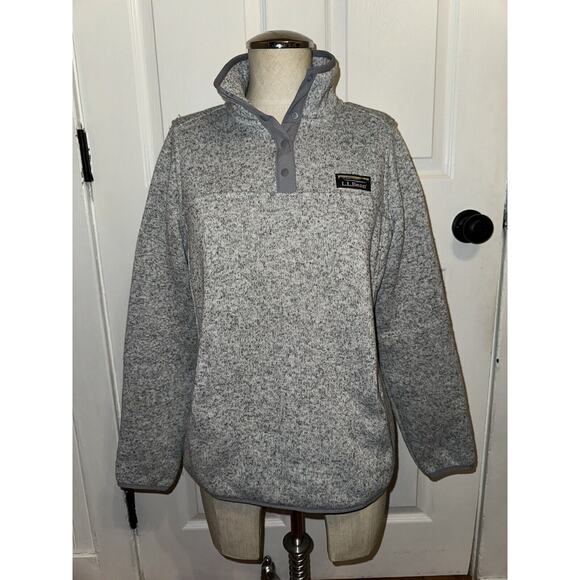 L.L. BEAN Pewter Gray Sweater Fleece Pullover With Funnel Neck Small Petite - Picture 1 of 6